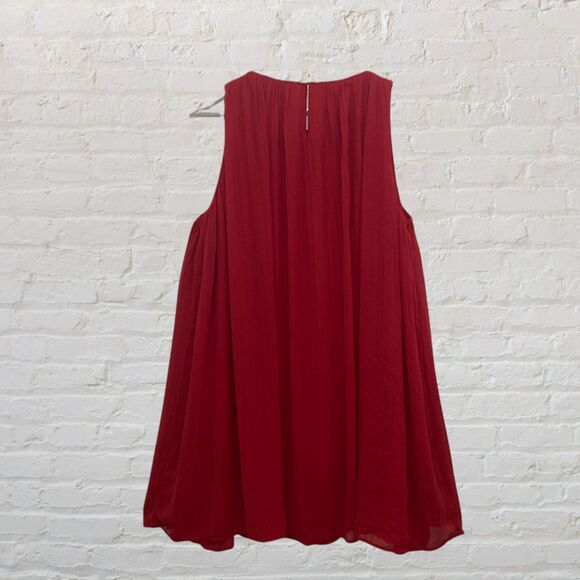 Mango Red Pleated Georgette Swing A Line Babydoll Dress Size 6 Flowy - Picture 3 of 10